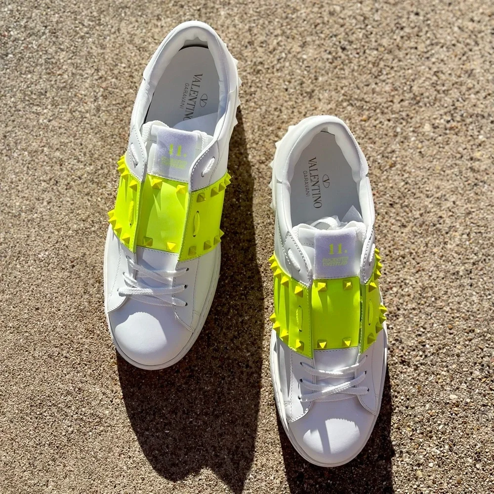 Valentino Garavani Men's White Rockstud Leather Sneaker - Picture 4 of 5